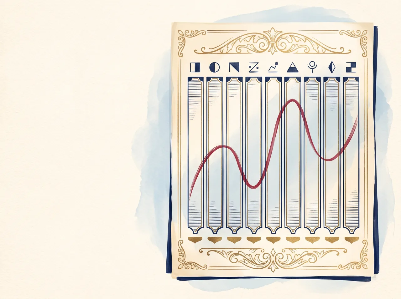 A symbolic vintage-style personality test sheet with an abstract red line graph.